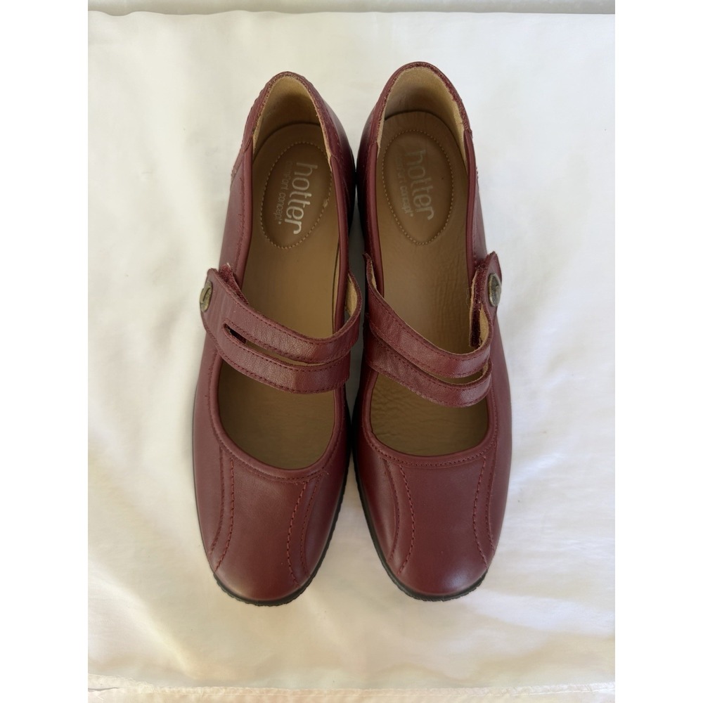 Hotter Karen Burgundy Leather Mary Jane Comfort Shoes Size US 9.5 UK 7.5
